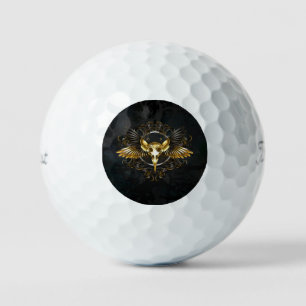 Balles De Golf Crâne d'oiseau doré sur fond noir
