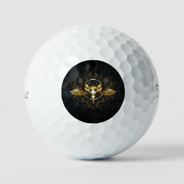 Balles De Golf Crâne d'oiseau doré sur fond noir (Recto)