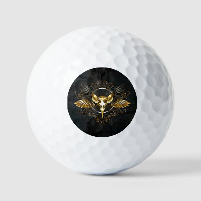 Balles De Golf Crâne d'oiseau doré sur fond noir (Recto)