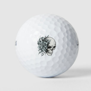 Balles De Golf Crâne floral tiré à la main