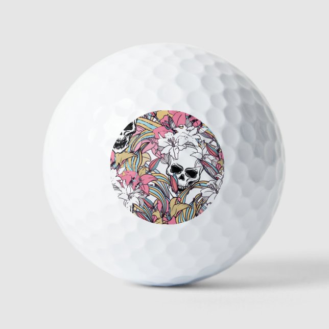 Balles De Golf Crânes Lily Fleurs : Boho Vintage. (Recto)
