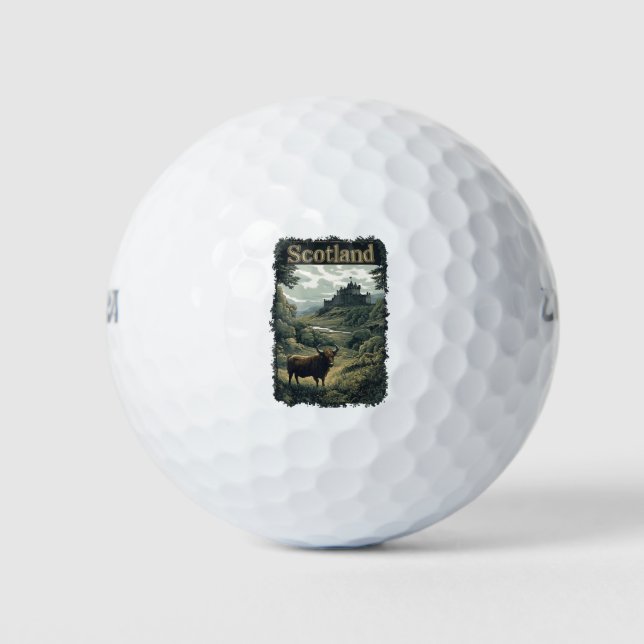 Balles De Golf Création Écosse : Vache des Highlands, Château et  (Devant)