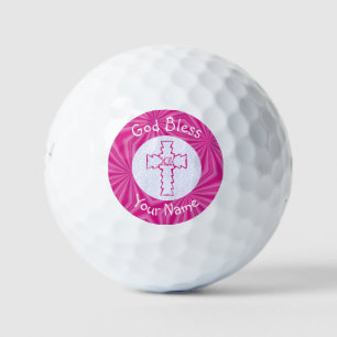 Balles De Golf Croix chrétienne rose en zigzag personnalisée