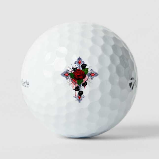 Balles De Golf Croix d'argent avec une rose rouge (Recto)