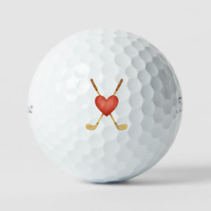 Balles De Golf Croix Romantique de Clubs de Golf derrière un Cœur