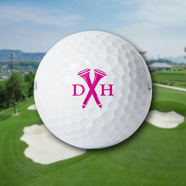 Balles De Golf Crossed Golf Tees Personalized Initials Hot Pink (Personalized initials with playful style. Fun, modern look for standout gifting.
)