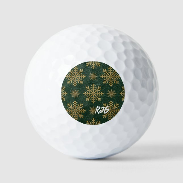 Balles De Golf Cuir Vert Embellie de Flocons de Neige Dorés et In (Recto)