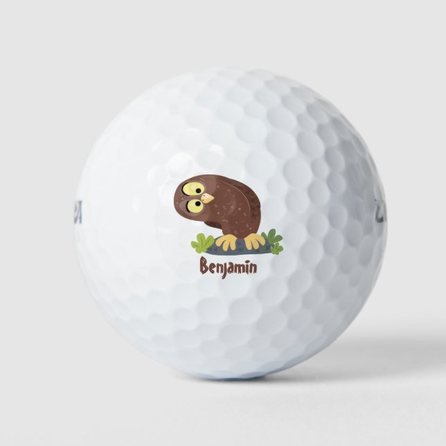 Balles De Golf Curieux et drôle dessin animé de chouette brune (Devant)