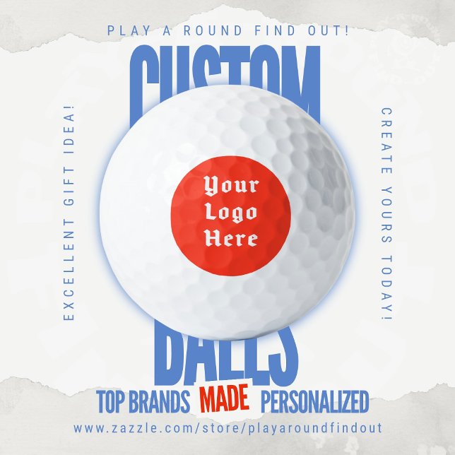 Balles De Golf Custom Logo Golf Branding Retro Badge Tournament (Custom golf balls by Play A Round Find Out, "Your Logo Here" acts a filler to allow for replacement)