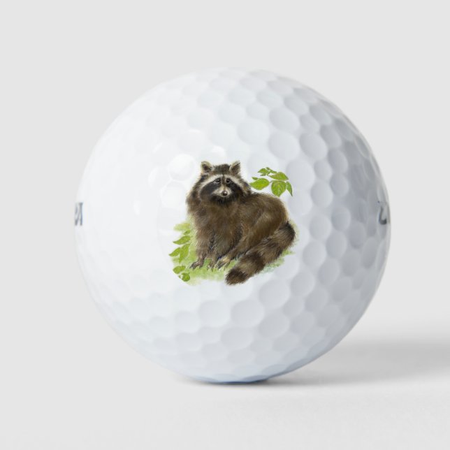 Balles De Golf Cute aquarelle Raccoon animal nature art (Devant)