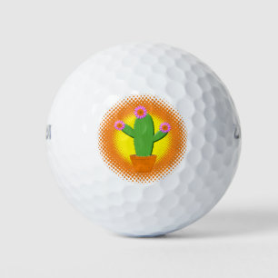 Balles De Golf Cute Cactus Cartoon Avec Fleurs Roses