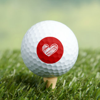 Balles De Golf Cute Moderne Élégant Coeur Blanc Rouge Golfeur fem