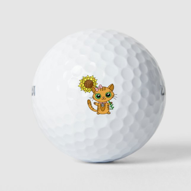 Balles De Golf Cute Orange Kawaii Chat avec tournesol (Devant)