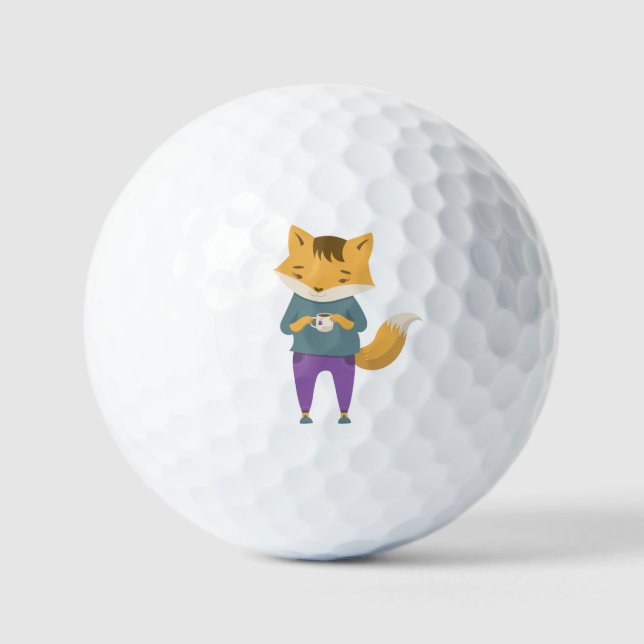 Balles De Golf Cute renard avec tasse de thé (Recto)