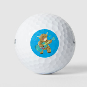 Balles De Golf Cute Scottish Highland Cow Plays Guitar  