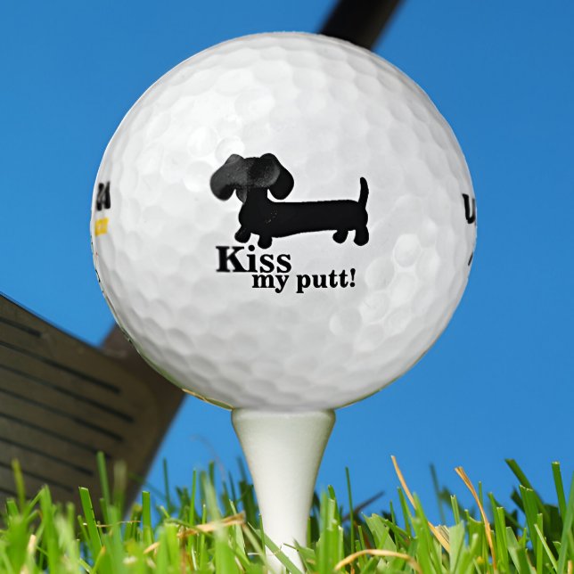Balles De Golf Dachshund Golfer Kiss My Putt Funny Golf Ball Cade (Punny wiener dog golf ball for dachshund loving golfers. Loved by doxie dads and sausage dog moms.)
