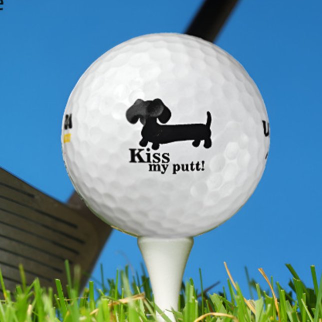 Balles De Golf Dachshund Golfer Kiss My Putt Funny Golf Ball Cade (Punny dachshund golf ball for wiener dog golfers - Kiss My Putt!)
