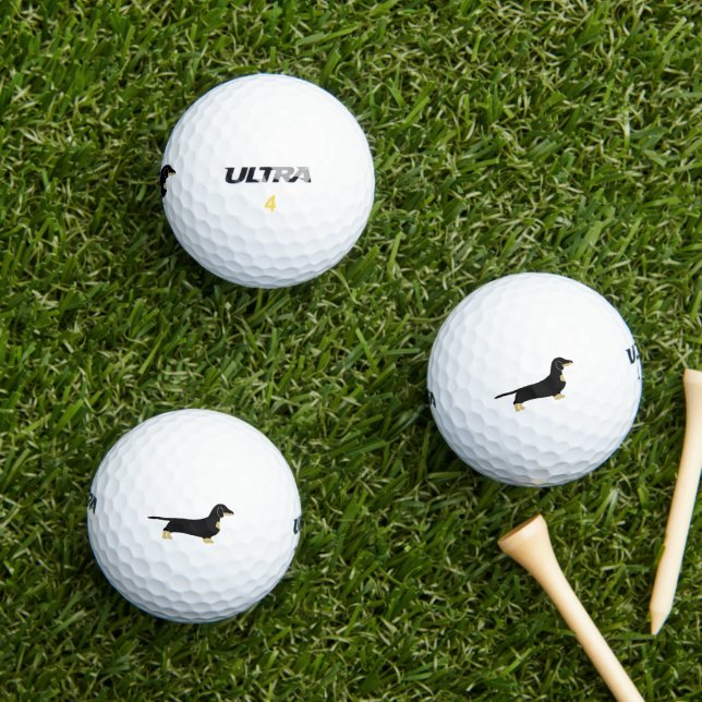 Balles De Golf dachshund noir et silhouette tan (Herbe in situ)