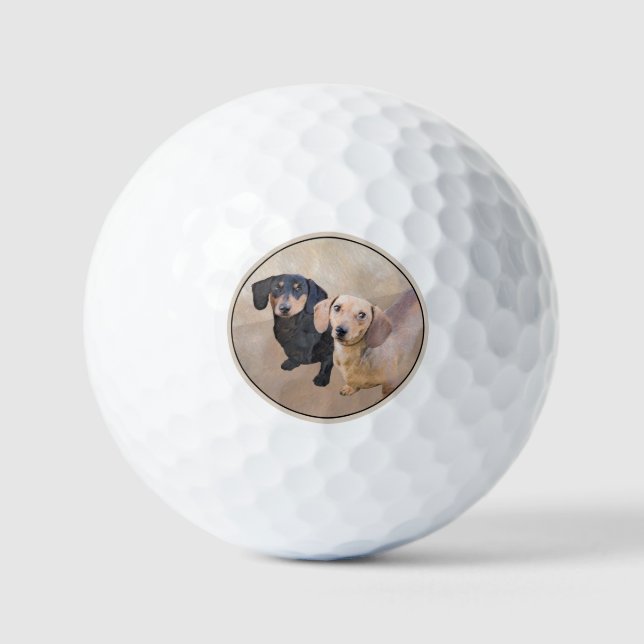Balles De Golf Dachshund (Smooth) Peinture - Art Chien original (Recto)