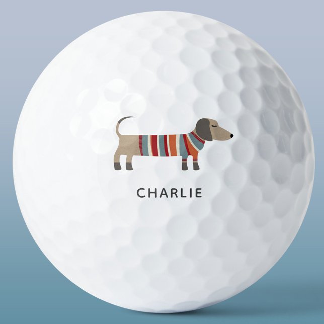 Balles De Golf Dachshund Wiener Sausage Chien Personnalisé (Fun Dachshund Wiener Sausage Dog personalized custom name golf balls for animal lovers)