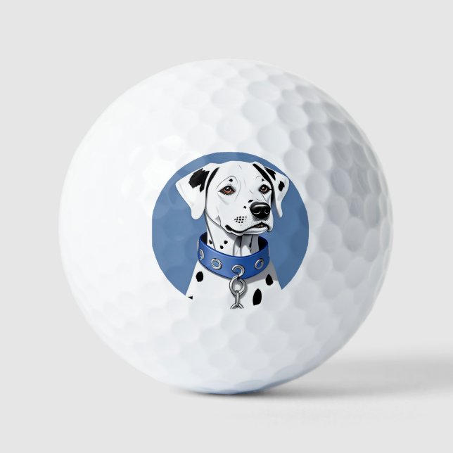 Balles De Golf Dalmatien portant un collier bleu (Recto)