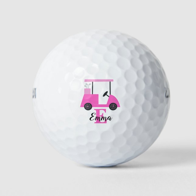 Balles De Golf Dame de rose rose Chariot de golf Monogramme Nom B (Devant)