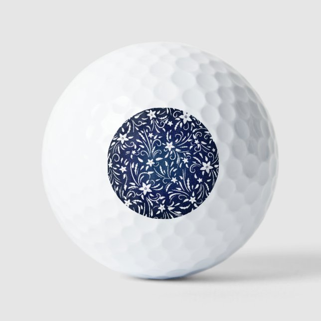 Balles De Golf Denim Blooms : Floral Pattern Arrière - plan (Recto)
