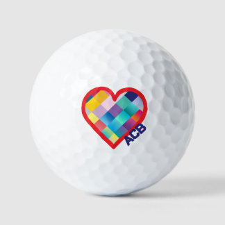 Balles De Golf Dessin de cœur multicolore monogrammé