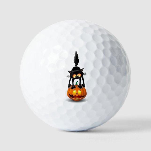 Balles De Golf Dessin d'Halloween au chat effrayé sur Citrouille (Recto)