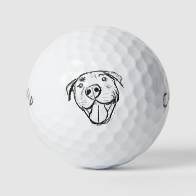 Balles De Golf dessin pitbull simple amoureux des chiens noir bla (Devant)