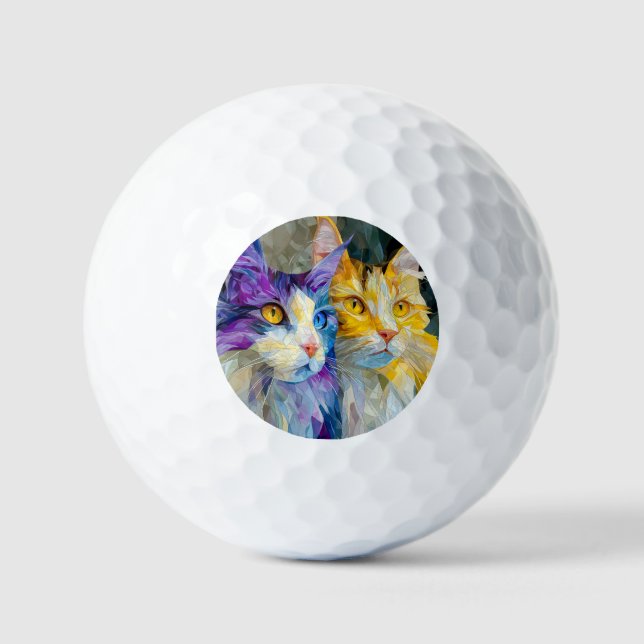 Balles De Golf Deux chats violets et jaunes (Recto)