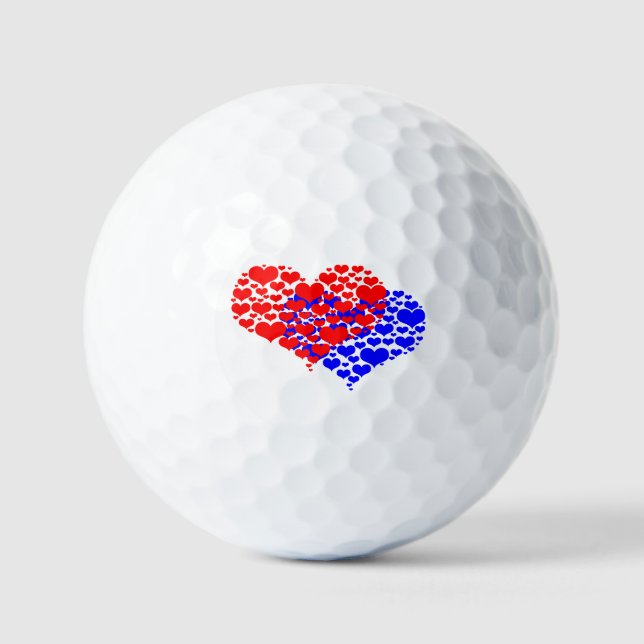 Balles De Golf Deux cœurs bleu et rouge (Recto)