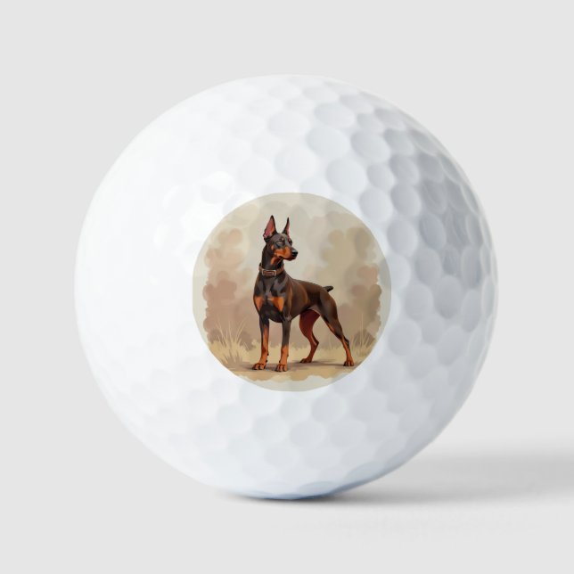 Balles De Golf Dobermann Pinscher Chien Brun Rouille Rouge (Recto)
