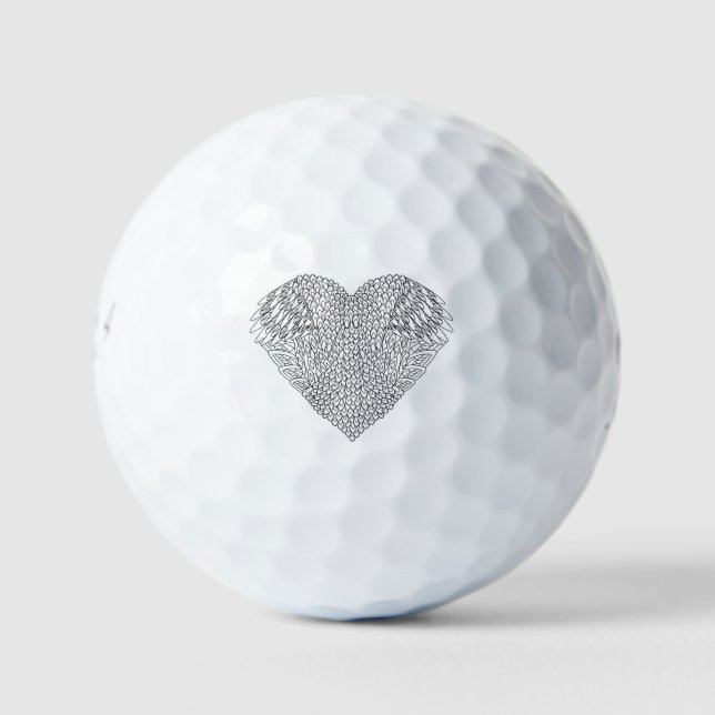 Balles De Golf Doodle de coeur ailé (Devant)