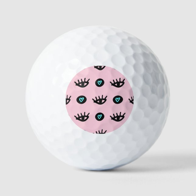 Balles De Golf Doodle Fille : Coeurs Des Yeux Sans Couleur. (Recto)
