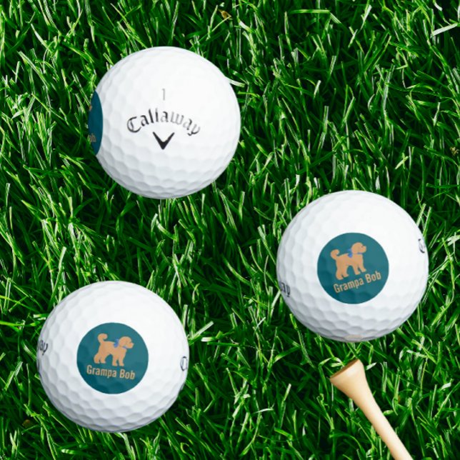 Balles De Golf Doodle tan personnalisé Chien sur bleu foncé vert (Personalized golf balls!)