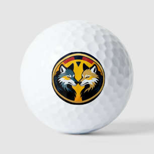 Balles De Golf Double Logo Emblème Loup Avec Cercle Doré
