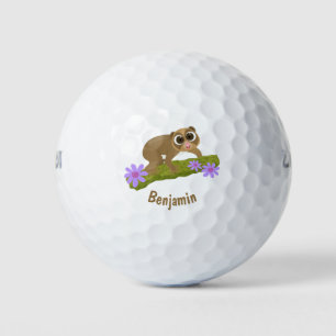 Balles De Golf Doux loris lent heureux sur une branche de dessin