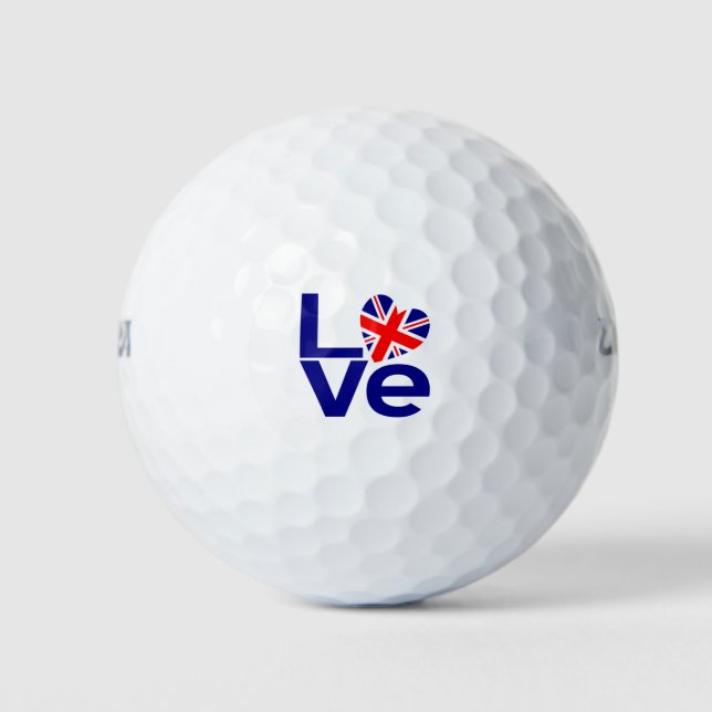 Balles De Golf Drapeau de coeur bleu britannique LOVE (Devant)