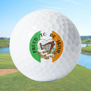 Balles De Golf Drapeau irlandais avec harpe vintage et trèfle 