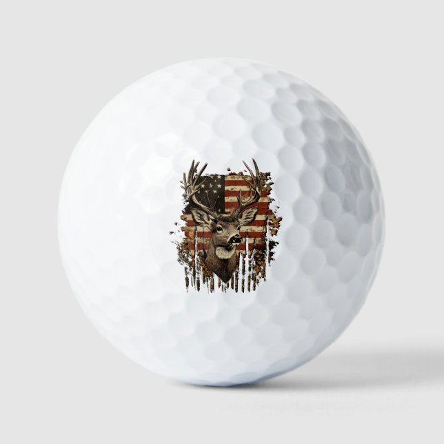 Balles De Golf Drapeau USA Saison Cerf, Buck (Recto)