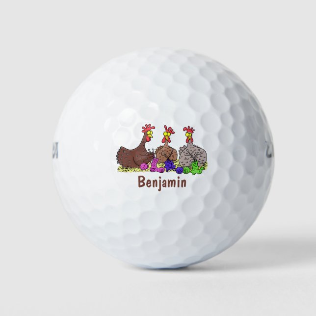 Balles De Golf Drôle dessin animé de poulets de tricot (Devant)