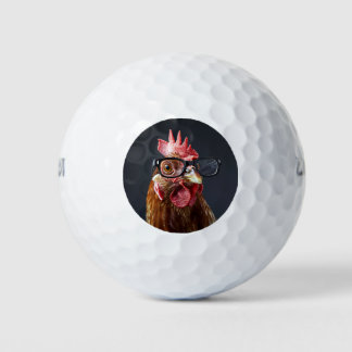 Balles De Golf Drôle poulet portant des lunettes