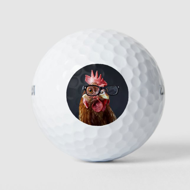 Balles De Golf Drôle poulet portant des lunettes (Devant)