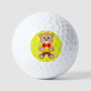 Balles De Golf Drôle Quirky Cute Bowtie Bear sur Yellow Golf Ball