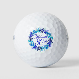 Balles De Golf Elegant Blue Wreath 80th Birthday