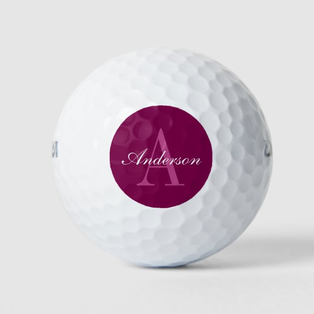 Balles De Golf Élégant Magenta Rouge, rose & blanc Nom & Monogram (Devant)