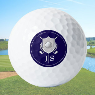 Balles De Golf Élégant Moderne Bleu et Blanc Monogrammé de Style