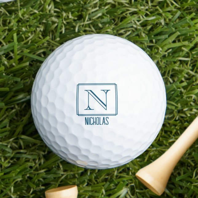 Balles De Golf Élégant Monogramme Initiale Bordure Bleu Marine (Créateur téléchargé)