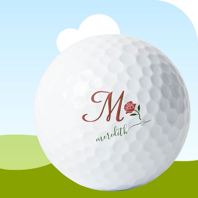 Balles De Golf Élégant Monogramme Personnalisé Floral Nom du coeu (Créateur téléchargé)